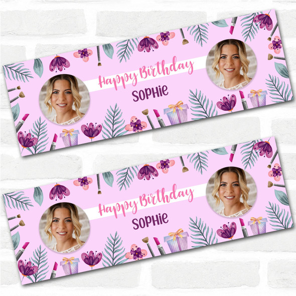 Personalised Party Banner For Birthday With Photo Beauty Lipstick Make Up Purple