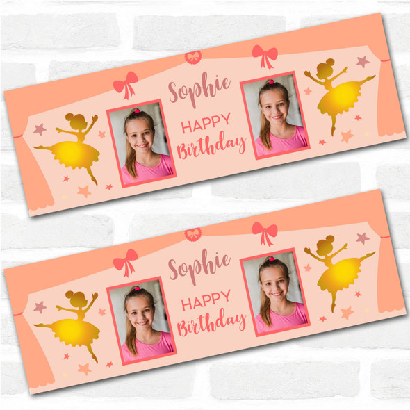 Personalised Party Banner For Birthday With Photo Girls Ballerina Gold Kids