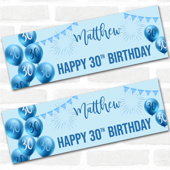 Personalised Party Banner For 30th Birthday Male Blue Balloon Star
