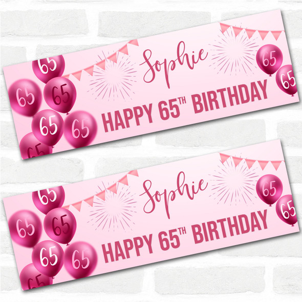 Personalised Party Banner For 65th Birthday Female Pink Balloon Star