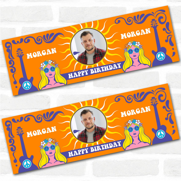Personalised Party Banner For Birthday 1960's Theme Psychedelic Orange