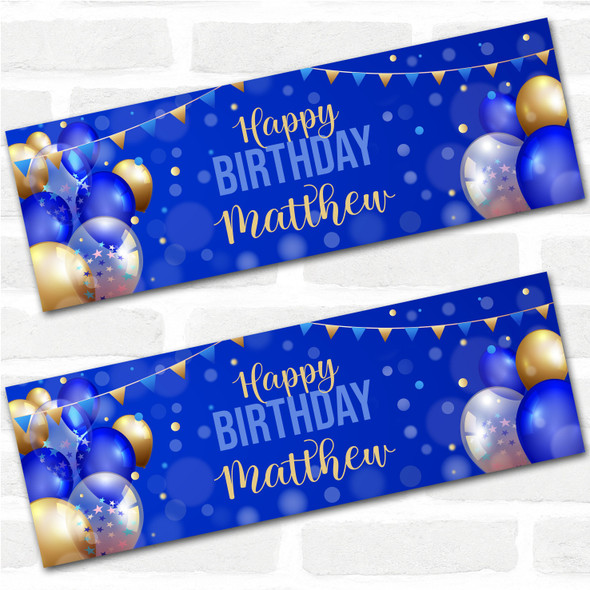 Personalised Party Banner For Birthday Male Blue Gold Balloons