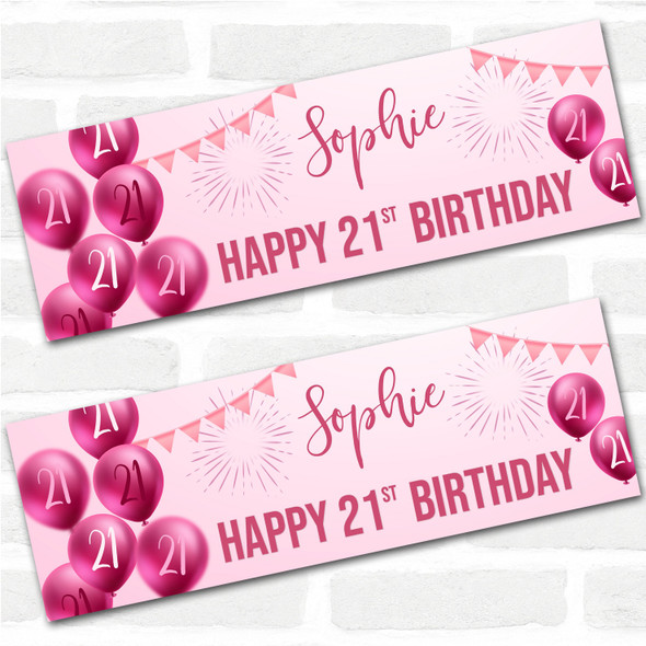 Personalised Party Banner For 21st Birthday Female Pink Balloon Star Personalised Party Banner For 21st Birthday Female Pink Balloon Star
