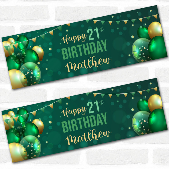 Personalised Party Banner For 21st Birthday Male Green Gold Balloons Personalised Party Banner For 21st Birthday Male Green Gold Balloons