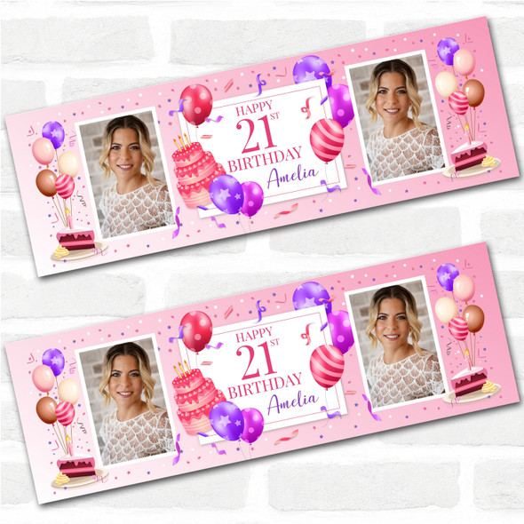 Personalised Party Banner For 21st Birthday With Photo Female Pink Cake Personalised Party Banner For 21st Birthday With Photo Female Pink Cake