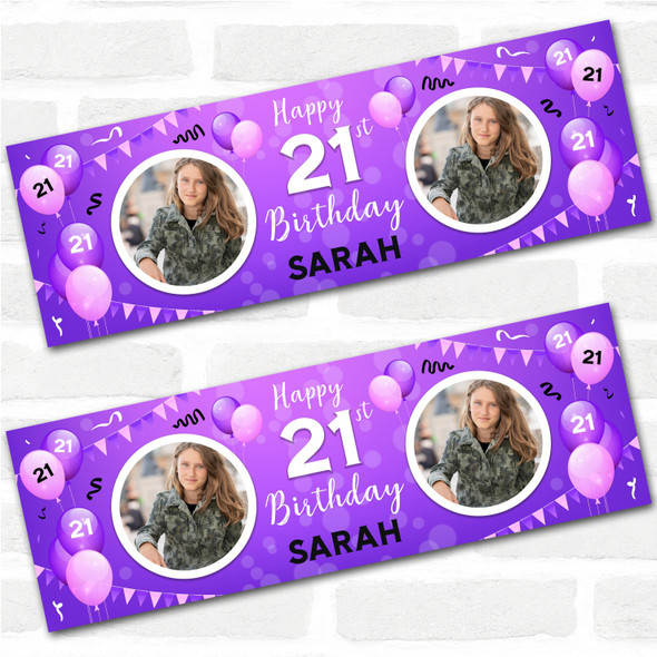 Personalised Party Banner For 21st Birthday With Photo Female Purple Balloons Personalised Party Banner For 21st Birthday With Photo Female Purple Balloons