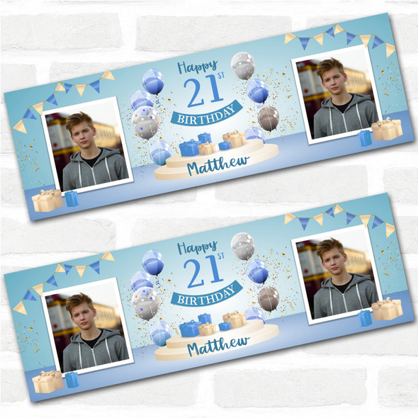 Personalised Party Banner For 21st Birthday With Photo Male Blue Balloon Gift Personalised Party Banner For 21st Birthday With Photo Male Blue Balloon Gift