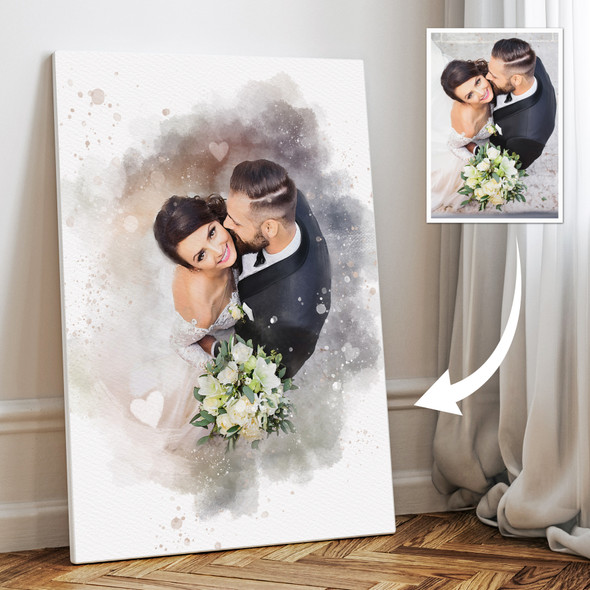 Wedding Anniversary Gift, Watercolour Portrait From Photo, Framed Print Canvas Art