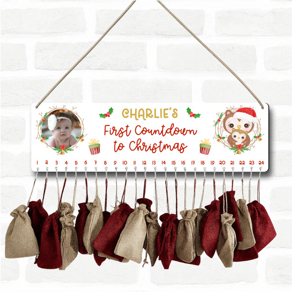 Personalised Christmas Advent Calendar Photo Babys 1st Owl Xmas Countdown Sign Personalised Christmas Advent Calendar Photo Babys 1st Owl Xmas Countdown Sign