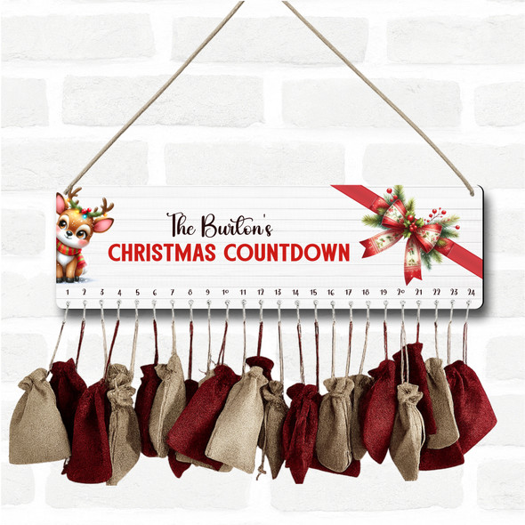 Personalised Christmas Advent Calendar Family Bow Reindeer Xmas Countdown Sign Personalised Christmas Advent Calendar Family Bow Reindeer Xmas Countdown Sign