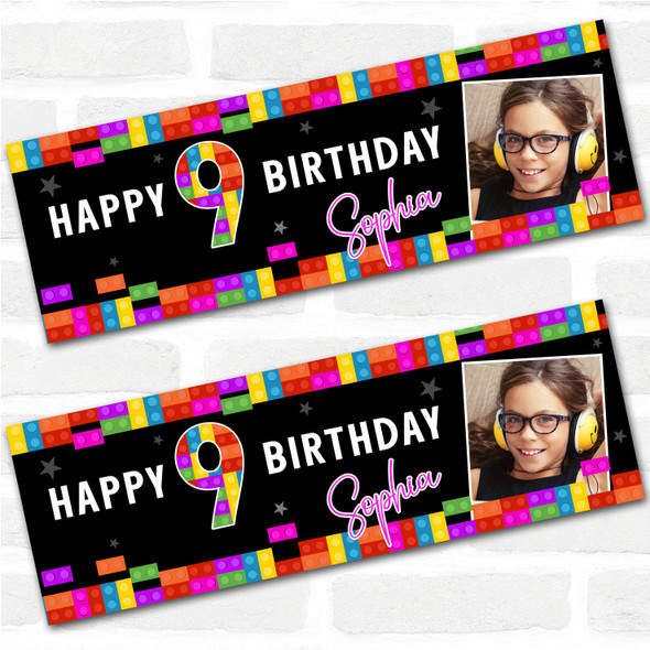 Personalised Party Banner For Kids Birthday Lego Toy Bricks Photo
