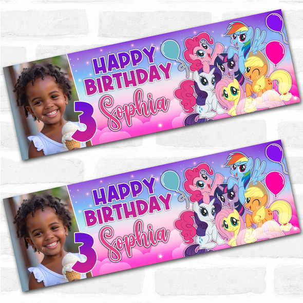 Personalised Party Banner For Kids Birthday My Little Pony Photo Purple Pink