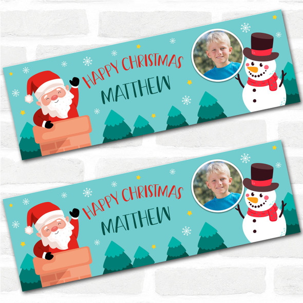 Personalised Party Banner For Christmas Photo Blue Santa Snowman