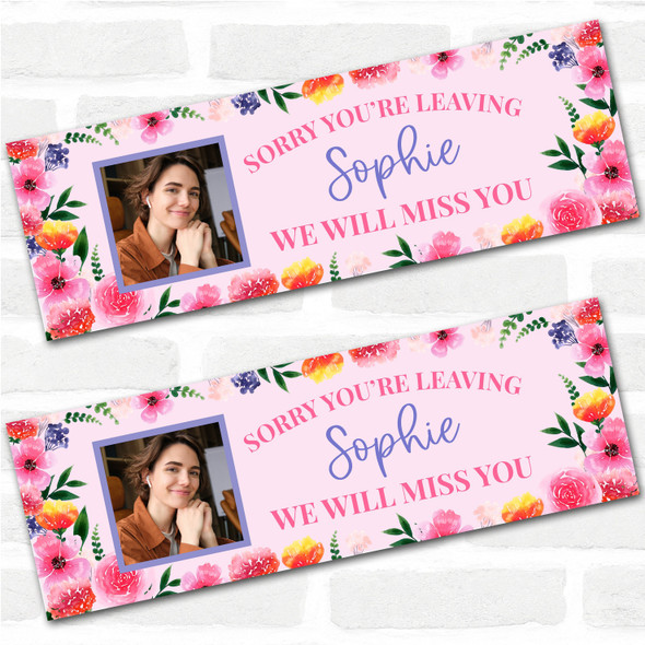 Personalised Party Banner For Sorry You're Leaving Photo Pink Flowers