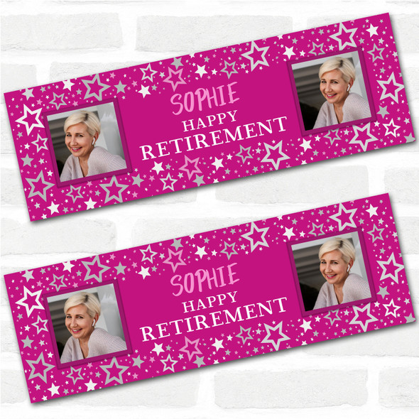 Personalised Party Banner For Retirement Female Photo Pink Stars