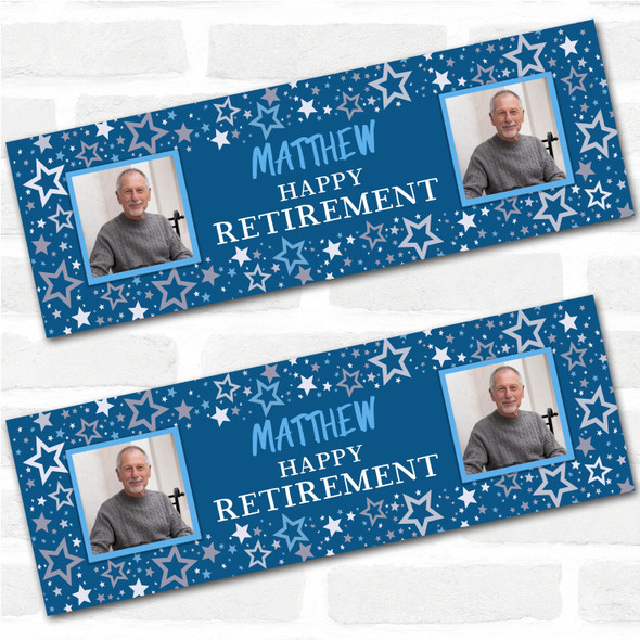 Personalised Party Banner For Retirement Male Photo Blue Stars