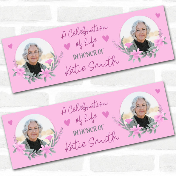 Personalised Party Banner For Funeral Celebration Of Life Female Photo Pink
