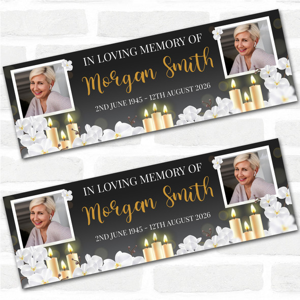 Personalised Party Banner For Funeral Loving Memory Wake Photo Candles White
