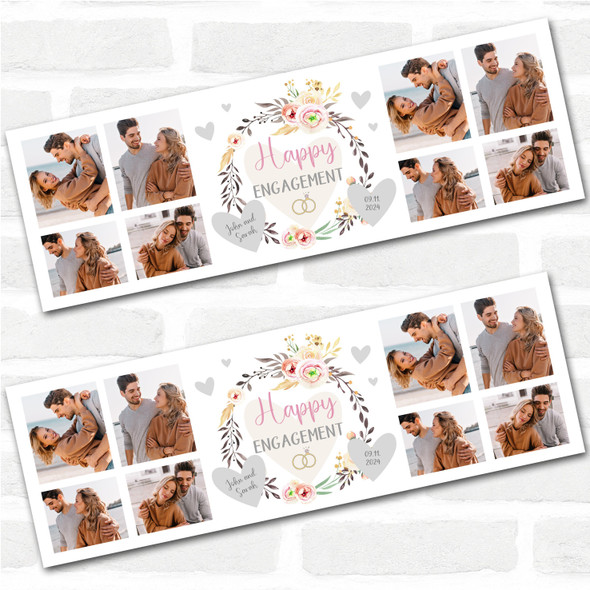 Personalised Party Banner For Engagement Photo Peach Floral Wreath