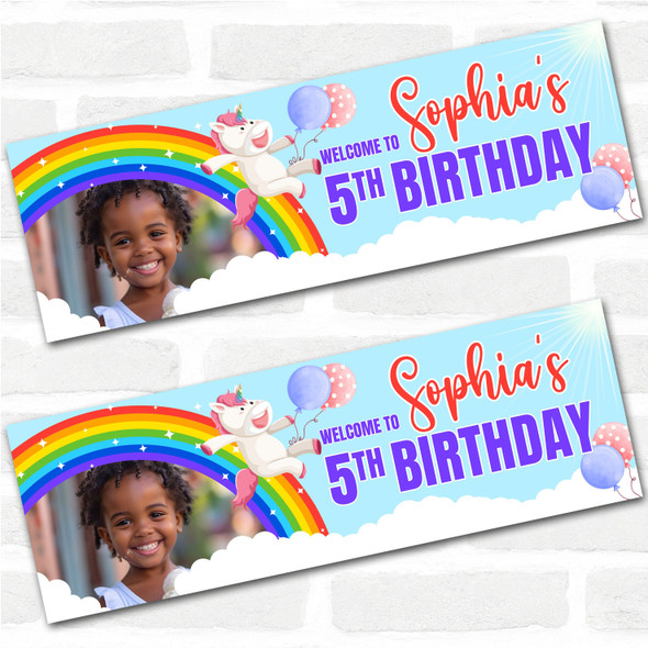 Personalised Party Banner For Kids Birthday Rainbow Unicorn Photo