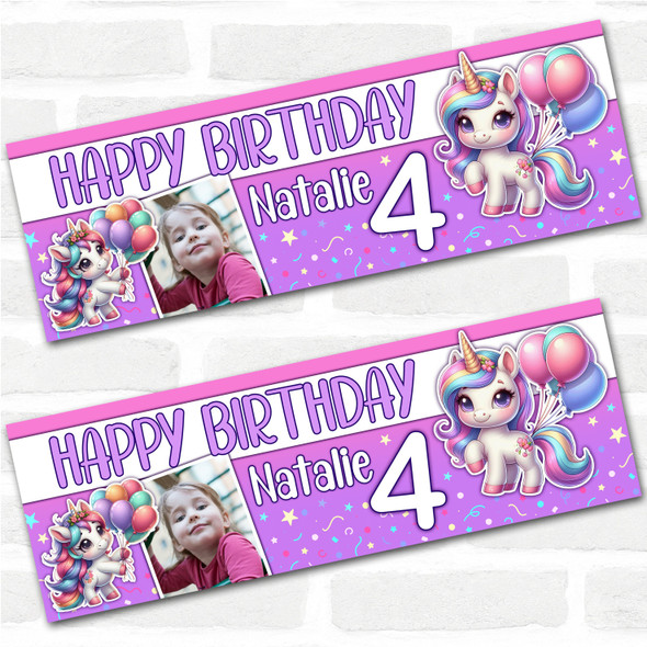 Personalised Party Banner For Kids Birthday Unicorn Balloons Photo
