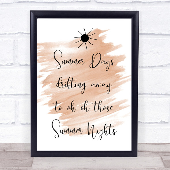 Watercolour Grease Summer Nights Song Lyric Quote Print