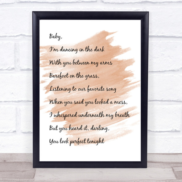 Watercolour White & Black Ed Sheeran Perfect Song Lyric Quote Print