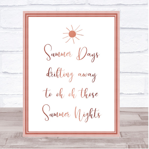 Rose Gold Grease Summer Nights Song Lyric Quote Print