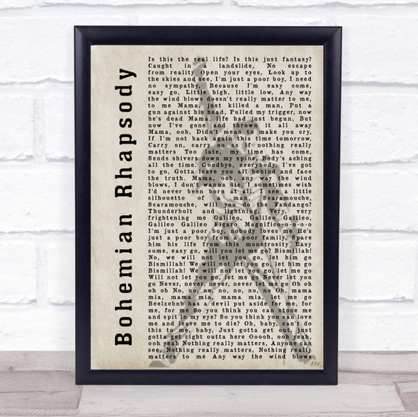 Queen Bohemian Rhapsody Freddie Mercury Silhouette Song Lyric Quote Print