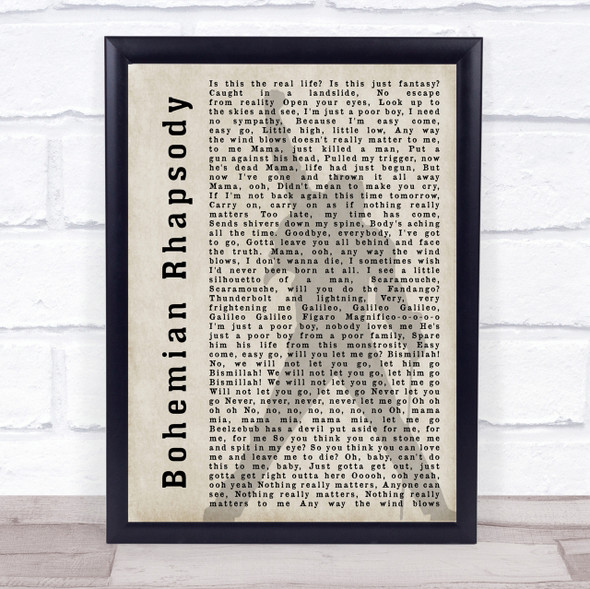 Queen Bohemian Rhapsody Freddie Mercury Shadow Song Lyric Quote Print