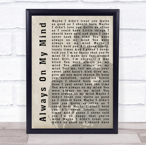 Elvis Presley Always On My Mind Face Shadow Song Lyric Quote Print