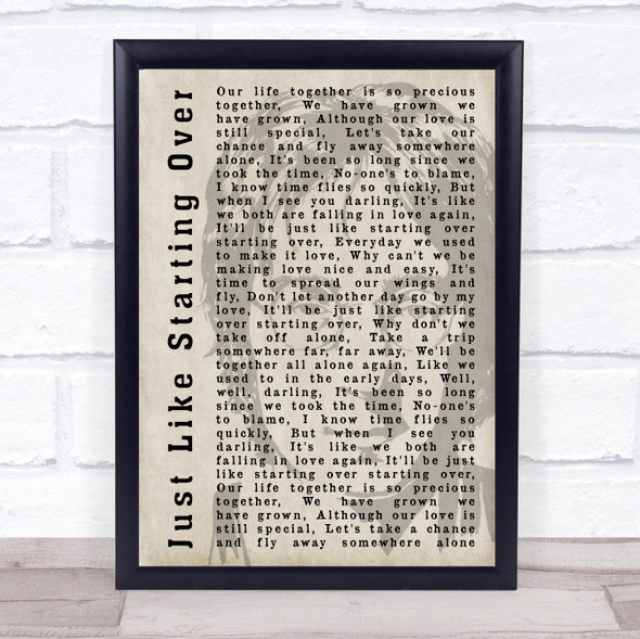 John Lennon Just Like Starting Over Shadow Song Lyric Quote Print