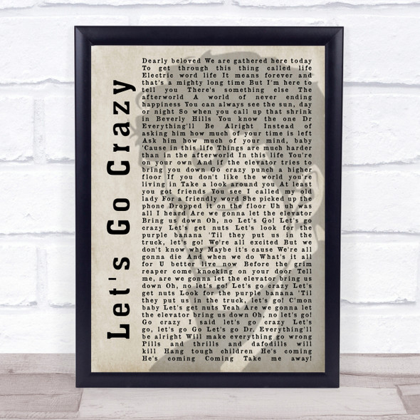 Prince Let's Go Crazy Shadow Song Lyric Quote Print