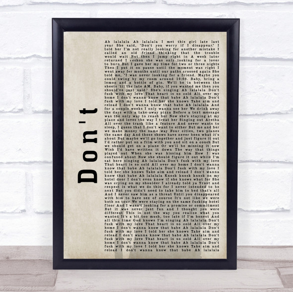 Ed Sheeran Don't Shadow Song Lyric Quote Print