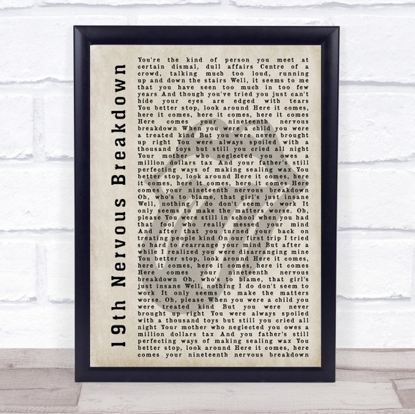 The Rolling Stones 19th Nervous Breakdown Shadow Song Lyric Quote Print