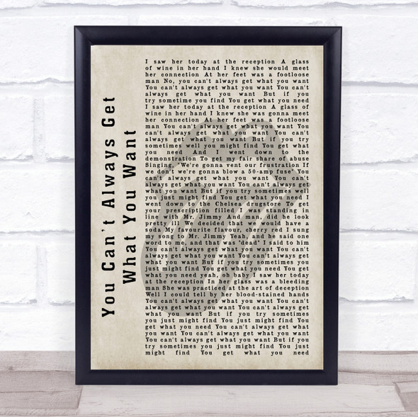 The Rolling Stones You Cant Always Get What You Want Shadow Song Lyric Print