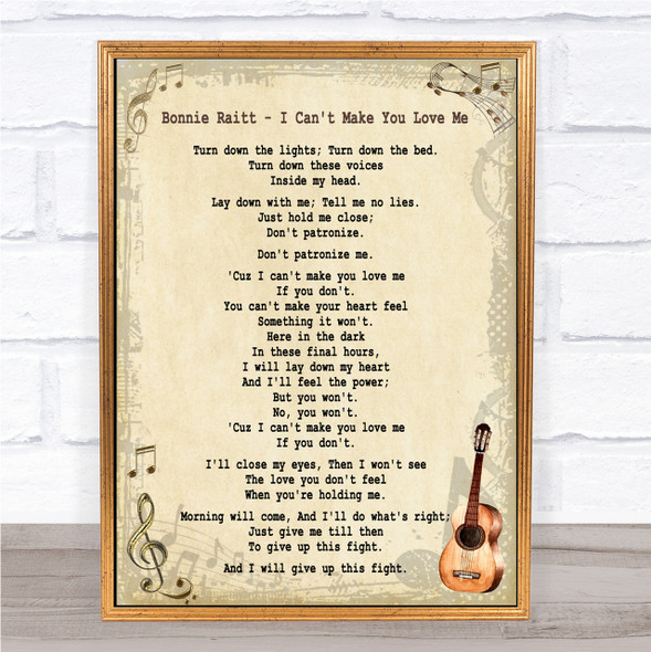 Bonnie Raitt I Can't Make You Love Me Song Lyric Quote Print