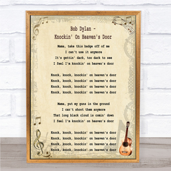 Bob Dylan Knockin' On Heaven's Door Song Lyric Quote Print