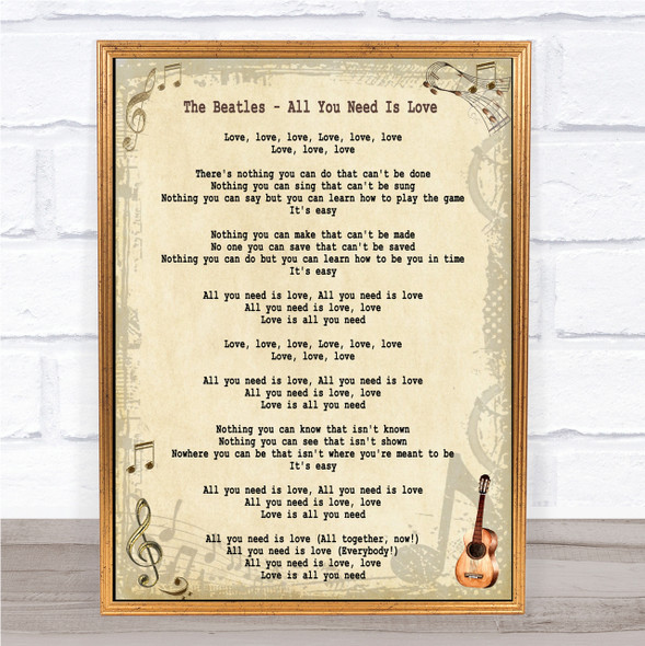 The Beatles All You Need Is Love Song Lyric Quote Print