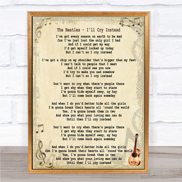 The Beatles I'll Cry Instead Song Lyric Quote Print