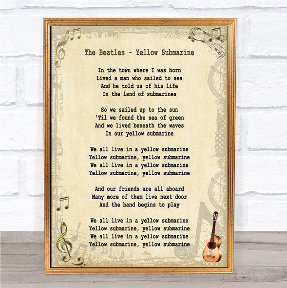 The Beatles Yellow Submarine Song Lyric Quote Print