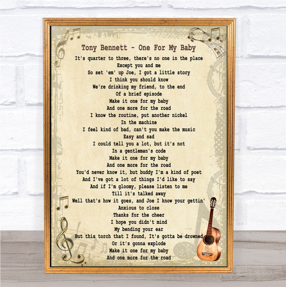 Tony Bennett One For My Baby Song Lyric Quote Print