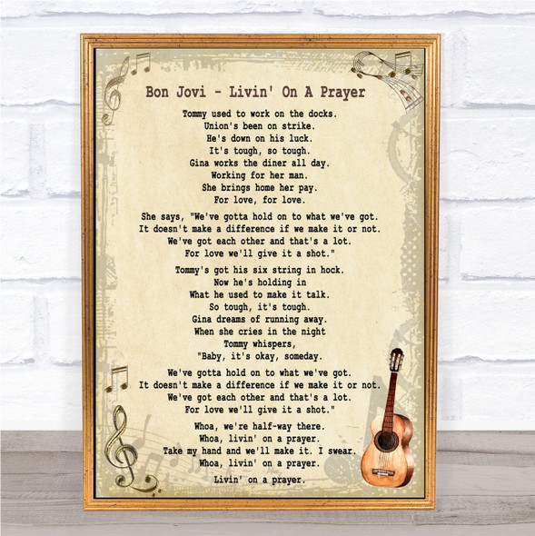 Bon Jovi Livin' On A Prayer Song Lyric Quote Print