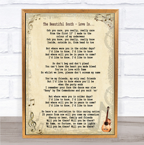 The Beautiful South Love Is Song Lyric Quote Print