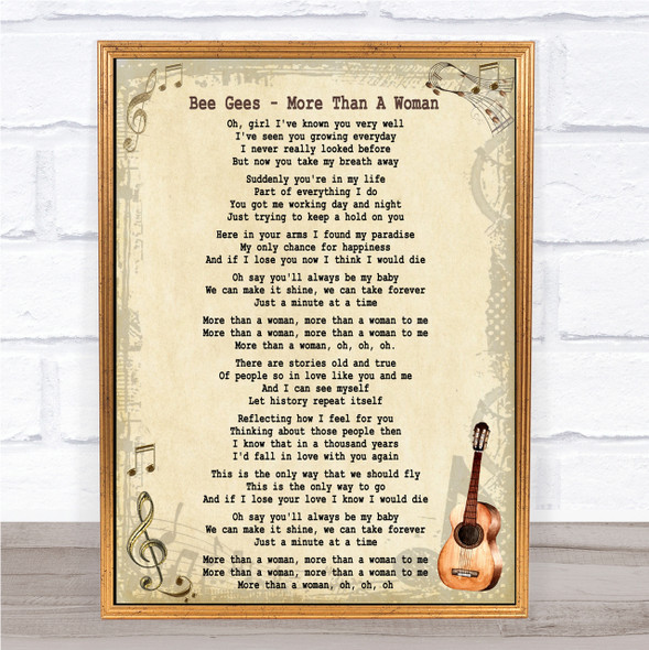Bee Gees More Than A Woman Song Lyric Quote Print