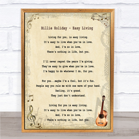 Billie Holiday Easy Living Song Lyric Quote Print