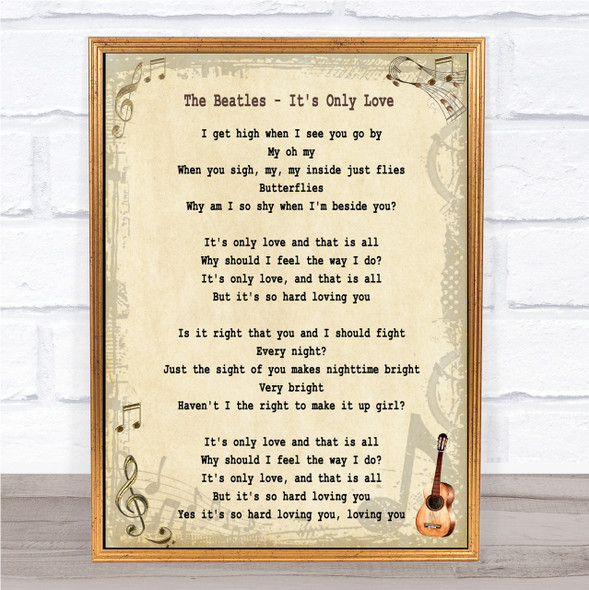 The Beatles It's Only Love Song Lyric Quote Print