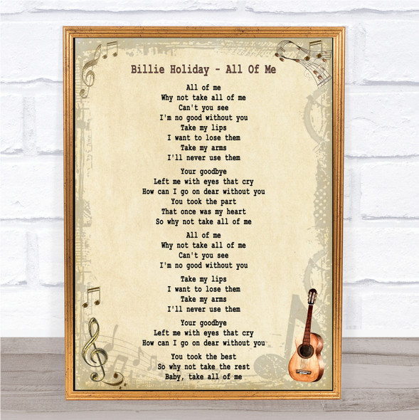 Billie Holiday All Of Me Song Lyric Quote Print