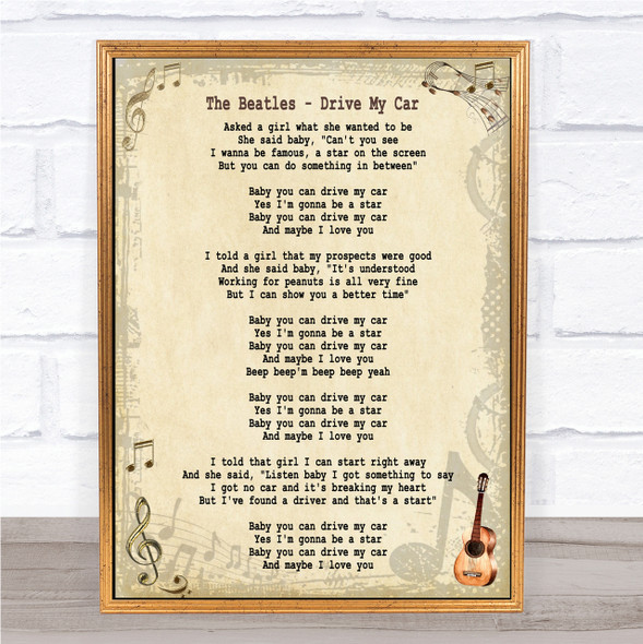 The Beatles Drive My Car Song Lyric Quote Print