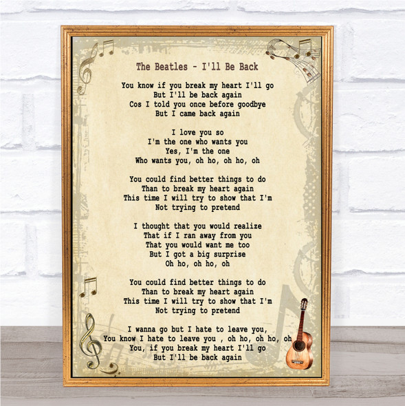 The Beatles I'll Be Back Song Lyric Quote Print